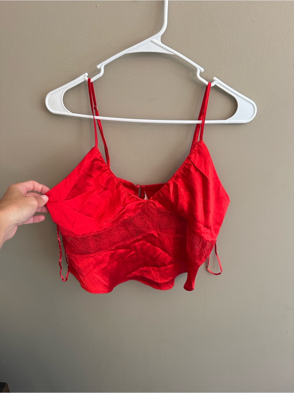 Free People Red Satin Lace-Trim Camisole